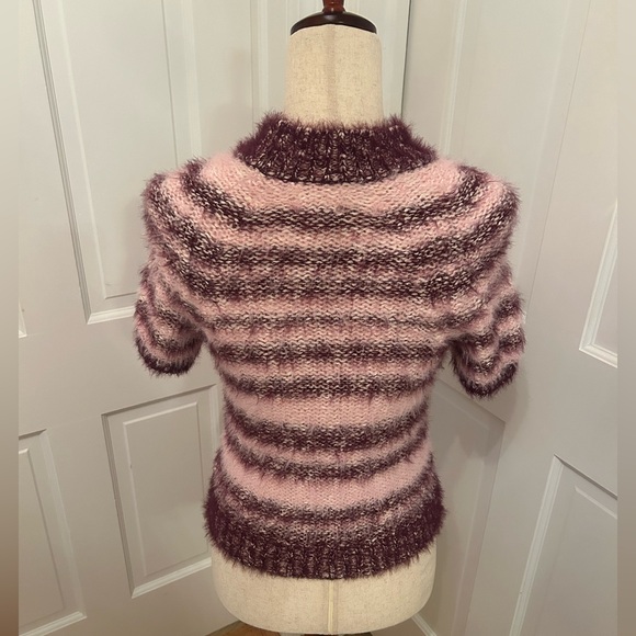 PILCRO Anthropologie Eyelash Sweater Tee Striped XS Slightly Cropped Pink Mauve - Picture 4 of 7